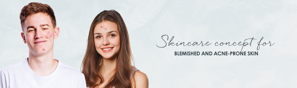 Skincare concept for blemished and acne-prone skin Skincare for dry skin with pimples and oily skin with pimples