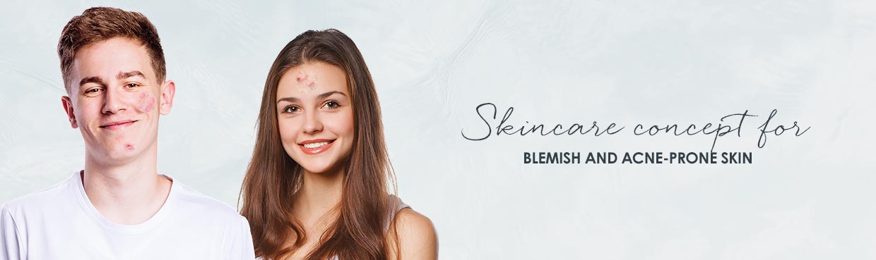 Skincare concept for blemished and acne-prone skin Skincare for dry skin with pimples and oily skin with pimples