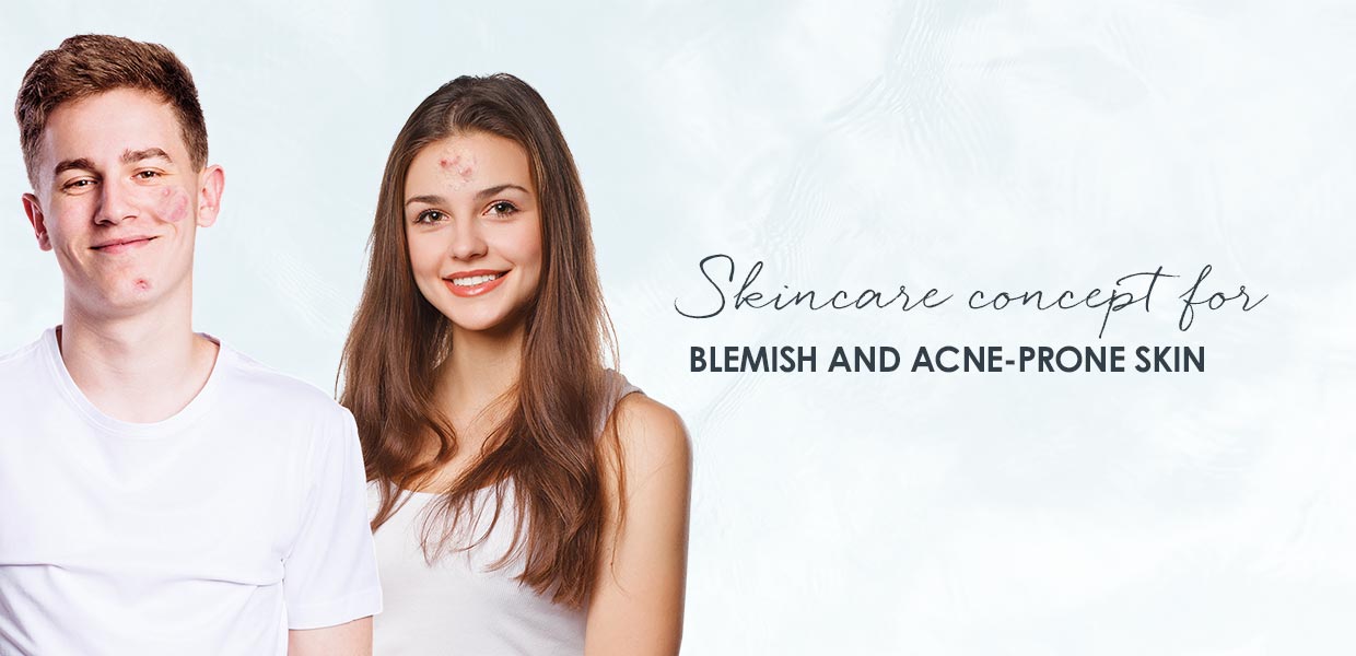 Skincare concept for blemished and acne-prone skin Skincare for dry skin with pimples and oily skin with pimples