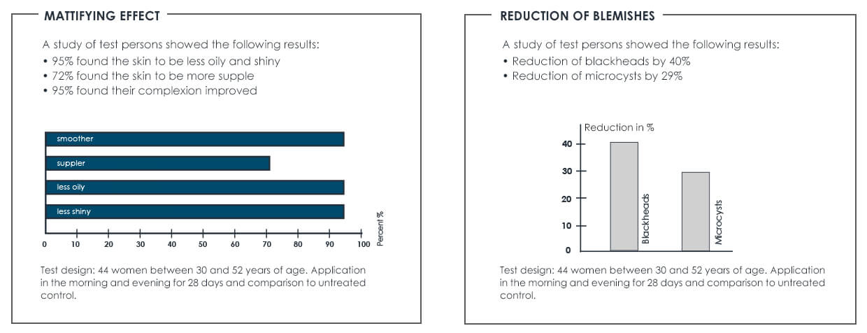 Test results prove: the Oyster products for combination skin have a mattifying and pore-refining effect