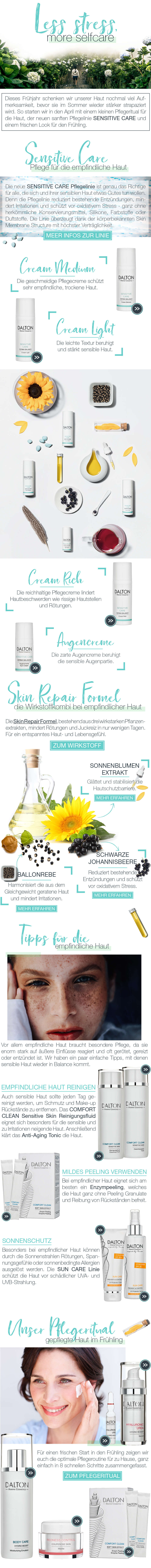 Themenwelt Less stress, more selfcare Pflegeprodukte bei sehr empfindlicher Haut
