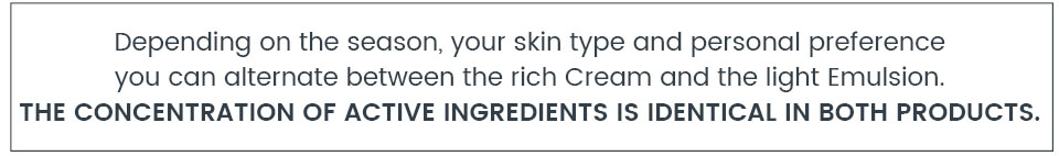 Concentration of active ingredients is identical in Cream and Emulsion