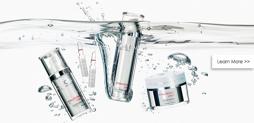 Hydrating skincare products with hyaluronic acid and urea for dehydrated, dry skin